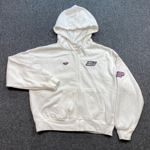Victoria's Secret PINK Tops - Victoria Secret PINK Zip Hoodie Sz M Womens White‎ Y2K Graphic Logo Sweatshirt